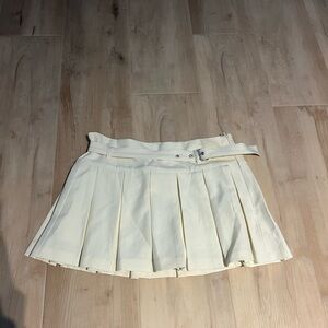 Cream Pleated Mini Skirt